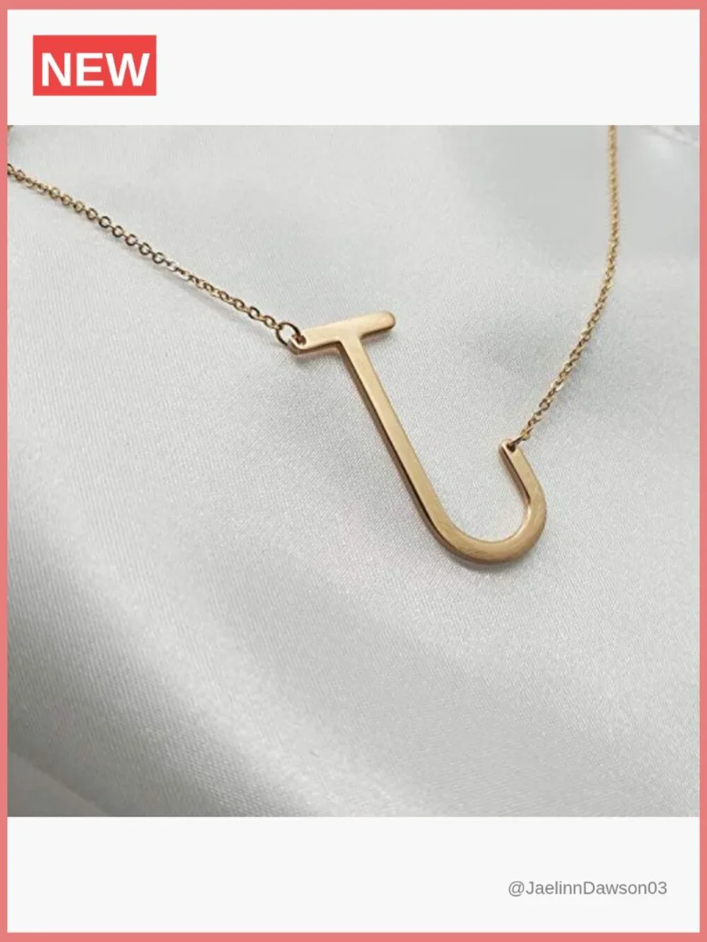 Sideways Initial Necklace 18K Gold Plated Stainless Steel Large Pendant